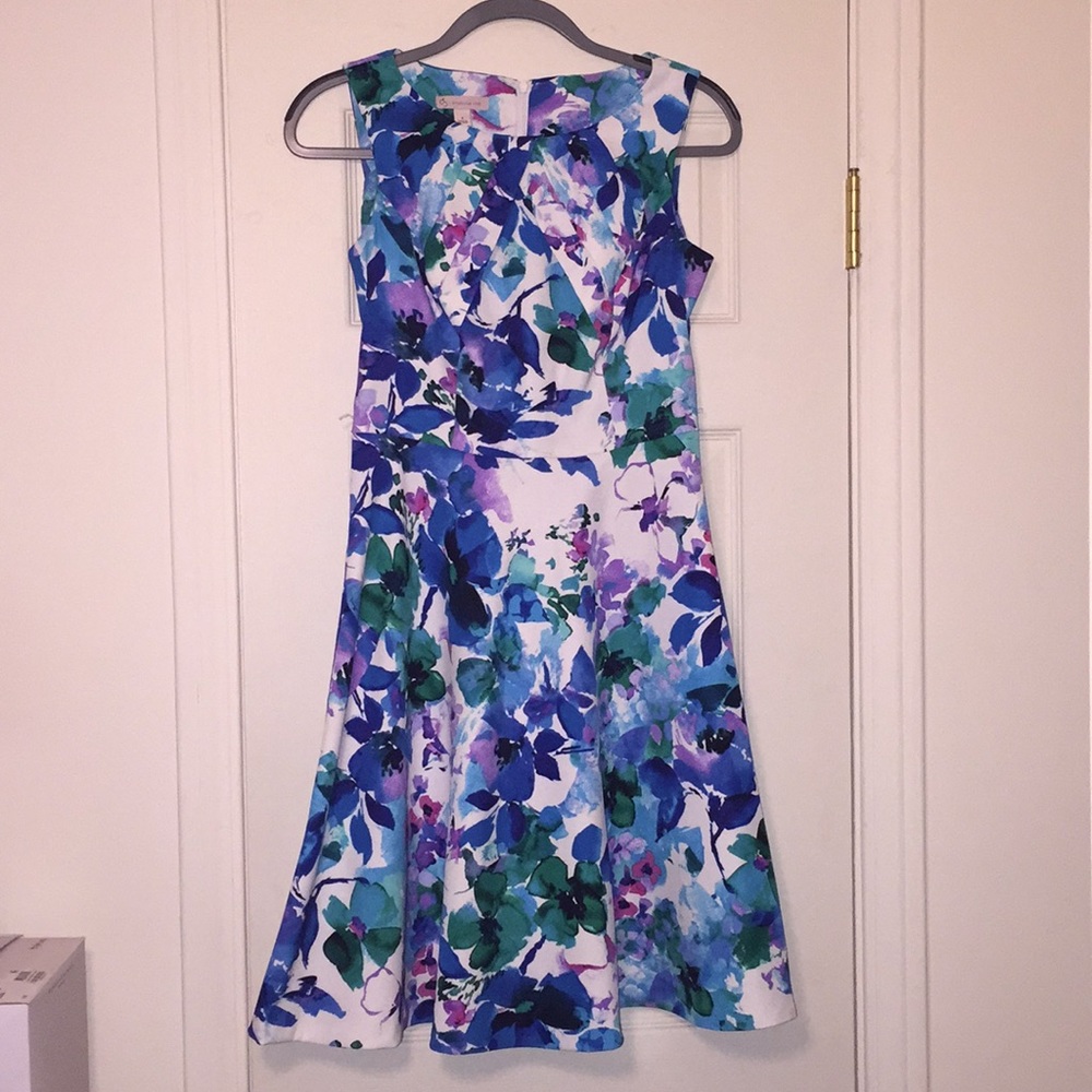 Colorful watercolor-like Fit and Flare dress Sz 4
